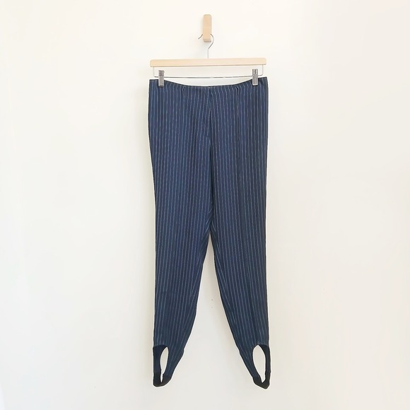 Cinq à Sept Pants - Cinq à Sept Pinstripe Stirrup Pants Womens Navy Blue Slim Leg Dark Academia